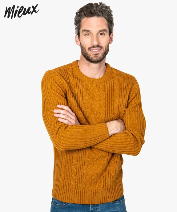 Pull homme à torsades en polyester recyclé vue1 - GEMO (HOMME) - GEMO