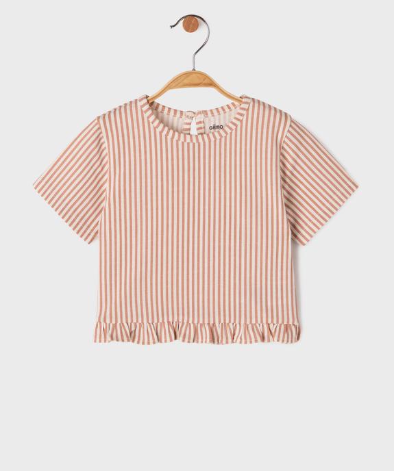 Tee-shirt manches courtes avec volant dans le bas bébé fille vue1 - GEMO(BEBE DEBT) - GEMO