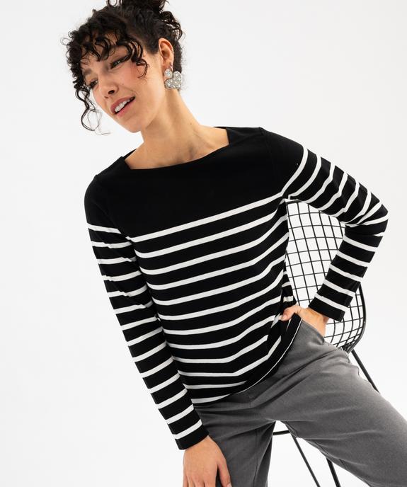 Tee-shirt manches longues rayé en coton épais femme vue1 - GEMO 4G FEMME - GEMO
