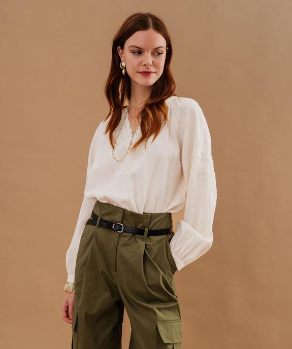 Blouse manches longues bohème à dentelle femme vue3 - GEMO(FEMME PAP) - GEMO