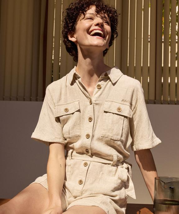 Combishort en lin look saharienne femme - LuluCastagnette - LULUCASTAGNETTE Combishort en lin look saharienne femme - LuluCastagnette vue1 - LULUCASTAGNETTE - GEMO