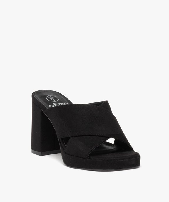 Mules femme à talon haut unies en suédine et à brides croisées vue2 - GEMO(URBAIN) - GEMO
