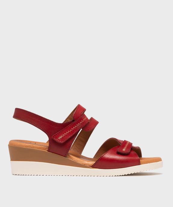 Sandales femme compensées à brides scratch en cuir vue7 - EMILIA ROSA - GEMO