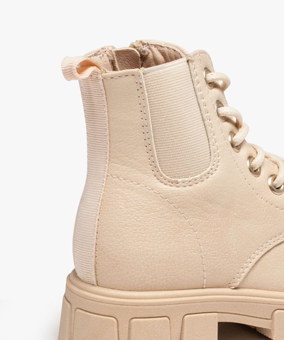 Boots fille unies à semelle épaisse crantée avec zip et lacets vue6 - PREMIER PRIX BY GEMO - GEMO