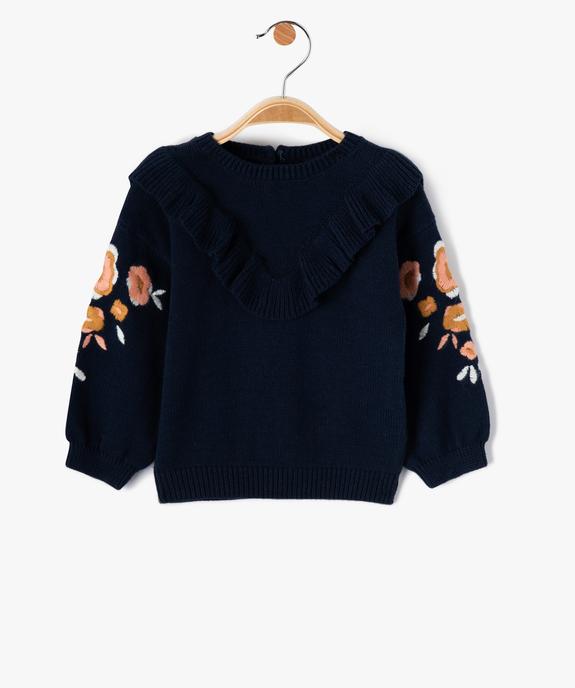 Pull bébé fille à volant et broderies fleurs vue1 - GEMO(BEBE DEBT) - GEMO
