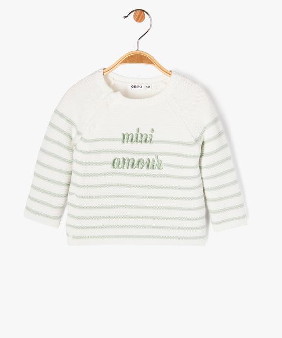 Pull brassière rayé avec message brodé bébé vue1 - GEMO(BB COUCHE) - GEMO