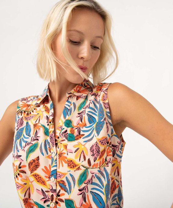 Chemise sans manches imprimée avec nœud dans le bas femme vue2 - GEMO 4G FEMME - GEMO