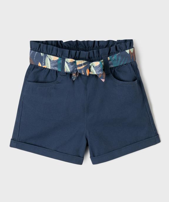 Short en coton taille haute avec ceinture à nouer fille vue1 - GEMO (ENFANT) - GEMO