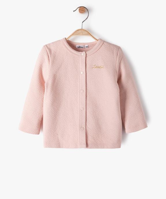 Sweat bébé fille gaufré à boutons-pression vue1 - GEMO(BEBE DEBT) - GEMO