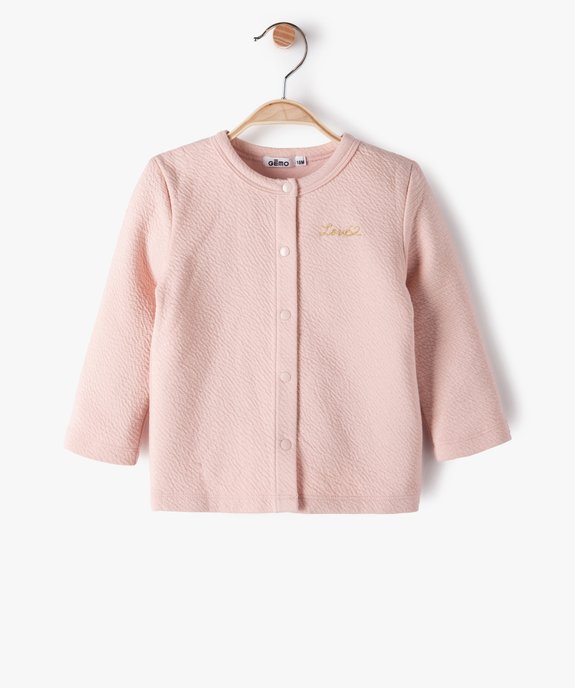 Sweat bébé fille gaufré à boutons-pression vue1 - GEMO(BEBE DEBT) - GEMO