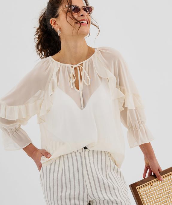 Blouse en voile à manches 3/4 et volants femme vue1 - GEMO(FEMME PAP) - GEMO