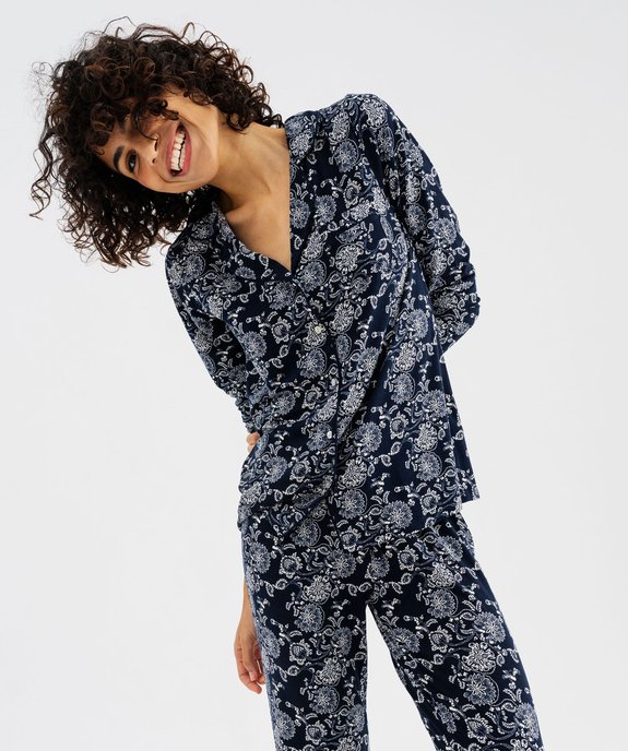 Pyjama deux pièces en viscose femme : chemise et pantalon vue4 - GEMO 4G FEMME - GEMO