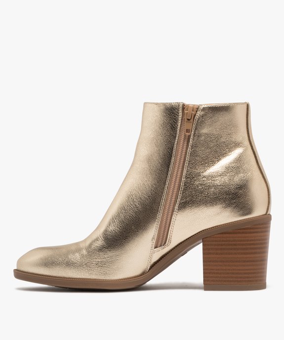 Boots femme à talon carré avec zip effet métallisé vue4 - GEMO 4G FEMME - GEMO