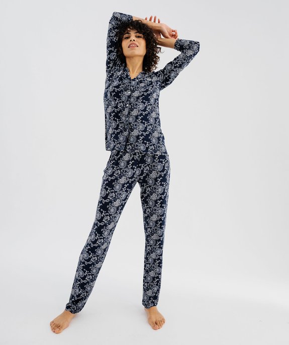 Pyjama deux pièces en viscose femme : chemise et pantalon vue2 - GEMO 4G FEMME - GEMO
