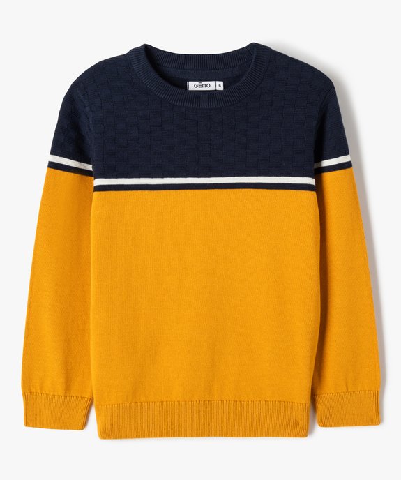 Pull bicolore avec maille fantaisie sur le haut garçon vue1 - GEMO (ENFANT) - GEMO