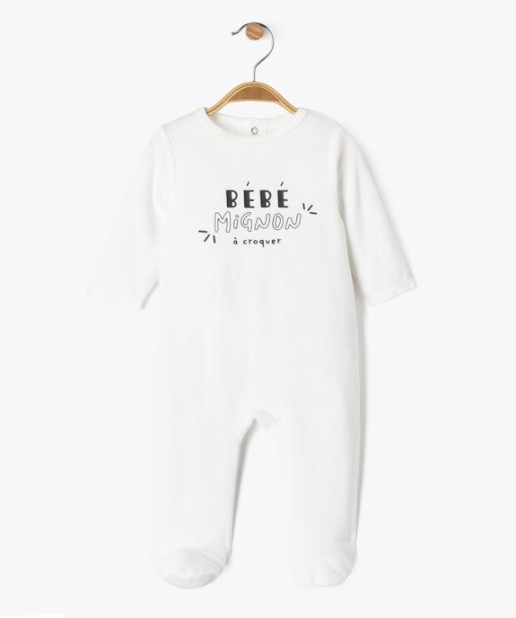 Pyjama en velours avec message sur le buste bébé vue1 - GEMO(BB COUCHE) - GEMO