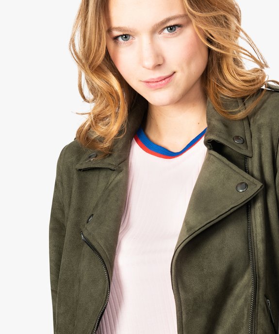 Veste femme style biker en suédine douce et souple vue2 - FOLLOW ME - GEMO