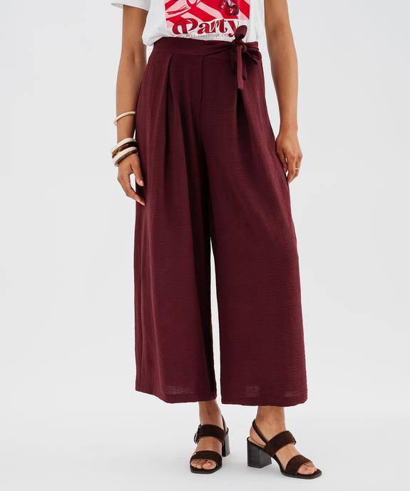 Pantalon large et fluide à taille élastiquée et liens à nouer femme vue1 - GEMO 4G FEMME - GEMO