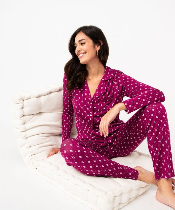Pyjama deux pièces en viscose femme : chemise et pantalon vue1 - GEMO 4G FEMME - GEMO