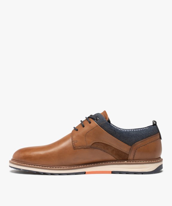 Derbies homme dessus cuir et denim - Tanéo vue3 - TANEO - GEMO