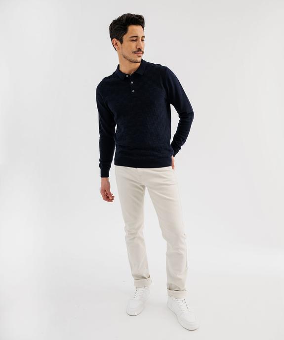 Pull à col polo et motif carreaux en relief homme vue4 - KENSINGTON - GEMO
