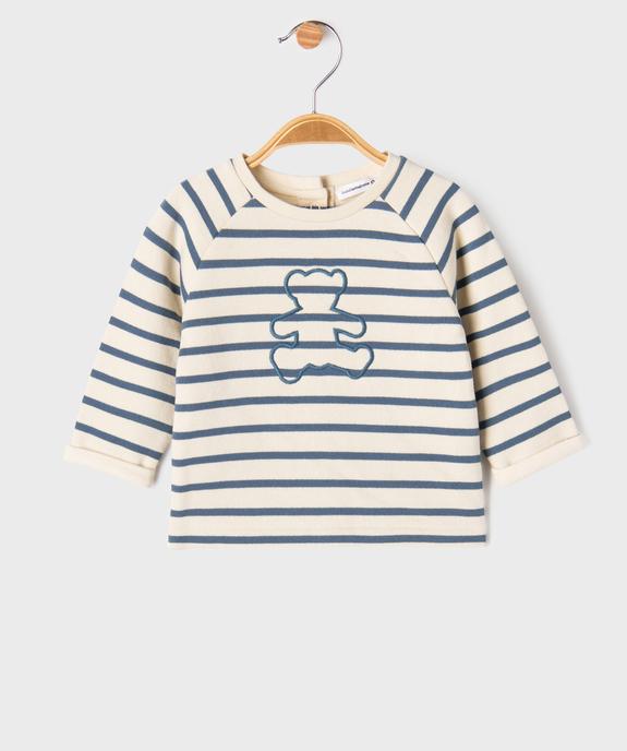Sweat à rayures et motif ourson fermeture dos bébé garçon - LuluCastagnette vue2 - LULU CASTAGNETTE GEMO FOR GOOD - GEMO