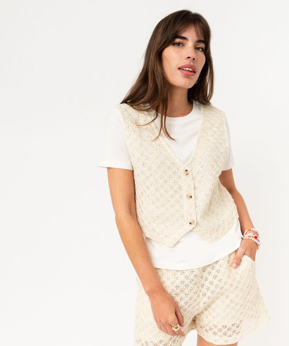 Tee-shirt manches courtes avec gilet sans manches effet 2-en-1 femme vue1 - GEMO(FEMME PAP) - GEMO