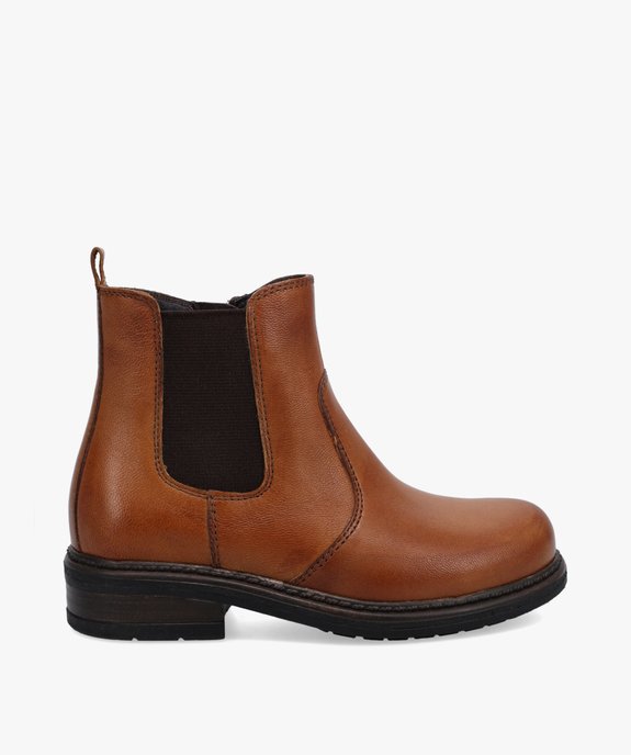 Boots fille style Chelsea unies dessus cuir - Tanéo vue2 - TANEO - GEMO