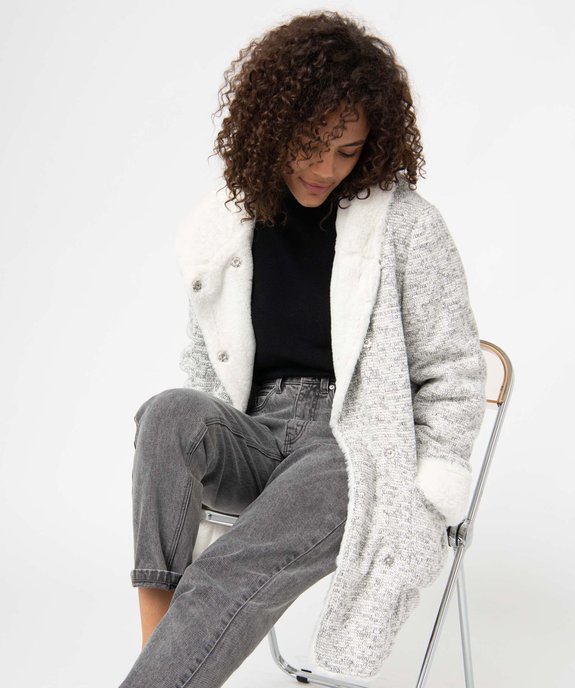 Manteau femme court en maille chinée avec capuche vue1 - GEMO(FEMME PAP) - GEMO