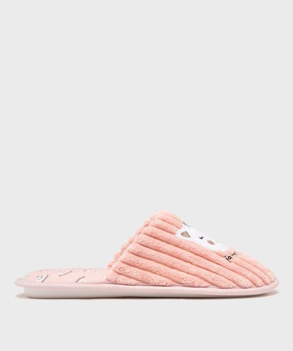 Chaussons mules en velours éponge côtelé motif chat femme vue1 - GEMO(HOMWR FEM) - GEMO