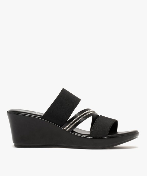 Mules femme à talon compensé avec brides élastiques et strass vue1 - GEMO(URBAIN) - GEMO