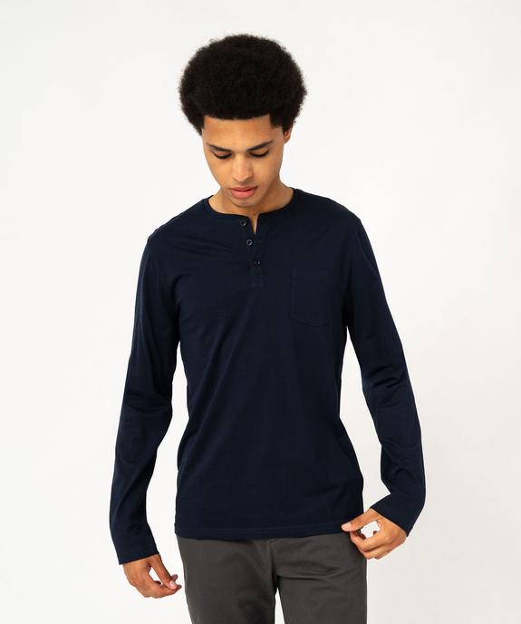 Tee-shirt à manches longues et col tunisien avec poche poitrine homme vue1 - GEMO 4G HOMME - GEMO