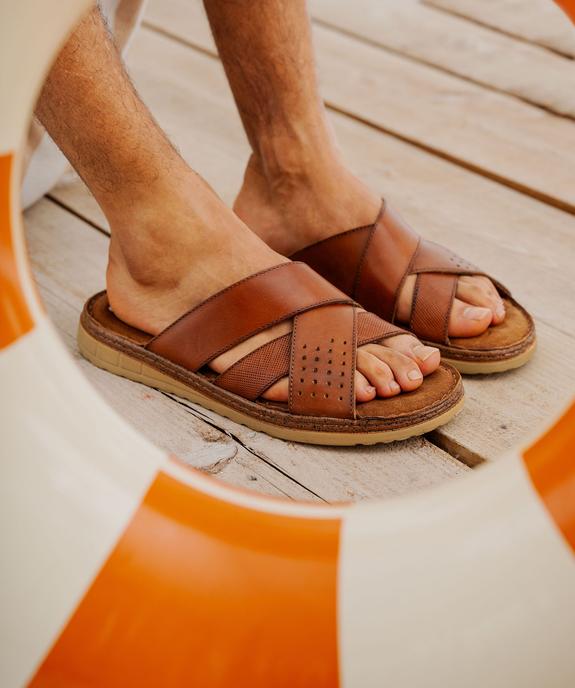 Sandale confort avec brides en cuir croisées homme vue1 - G'FLEX - GEMO