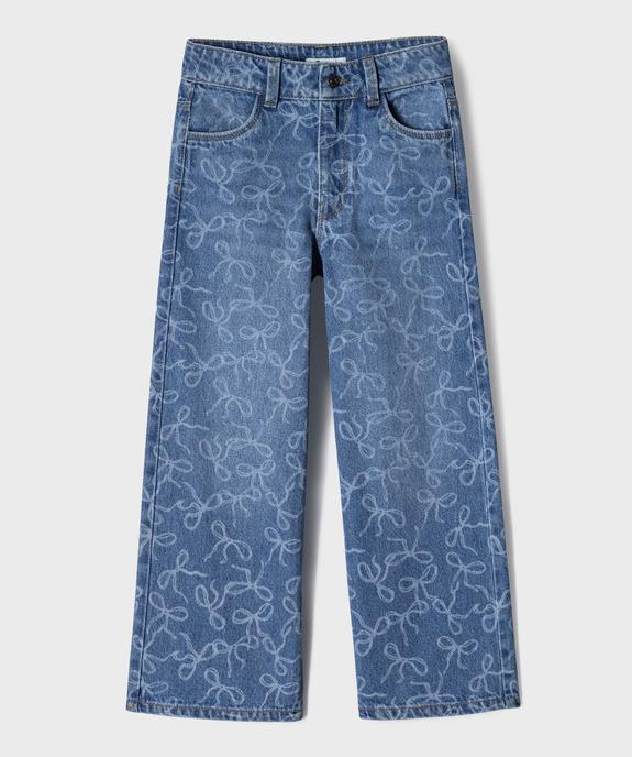 Jean wide leg avec motifs délavés et taille ajustable fille vue1 - GEMO (ENFANT) - GEMO