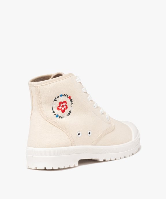 Baskets femme en toile montante unie à semelle crantée avec détail brodé vue5 - GEMO 4G FEMME - GEMO