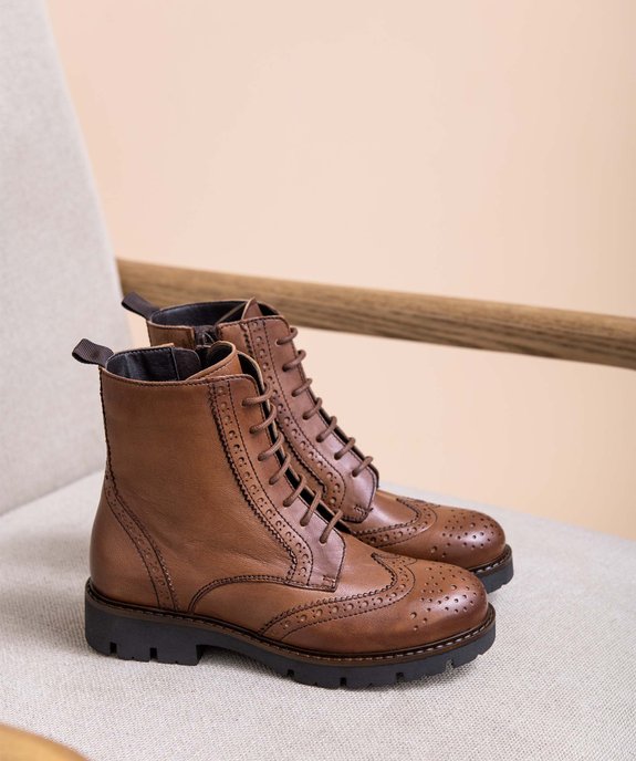 Boots fille crantées dessus cuir à bout golf - Tanéo vue1 - TANEO - GEMO