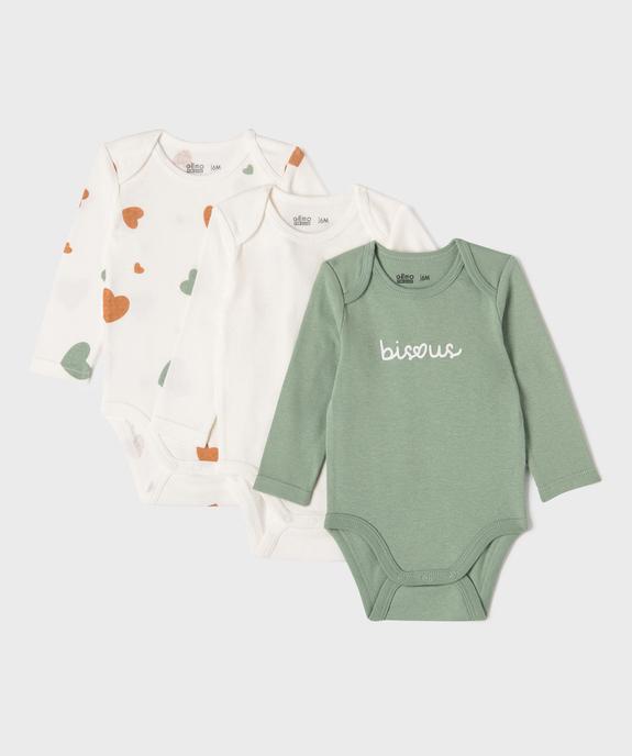 Bodies manches longues bébé fille avec col américain (lot de 3) vue6 - GEMO 4G BEBE - GEMO