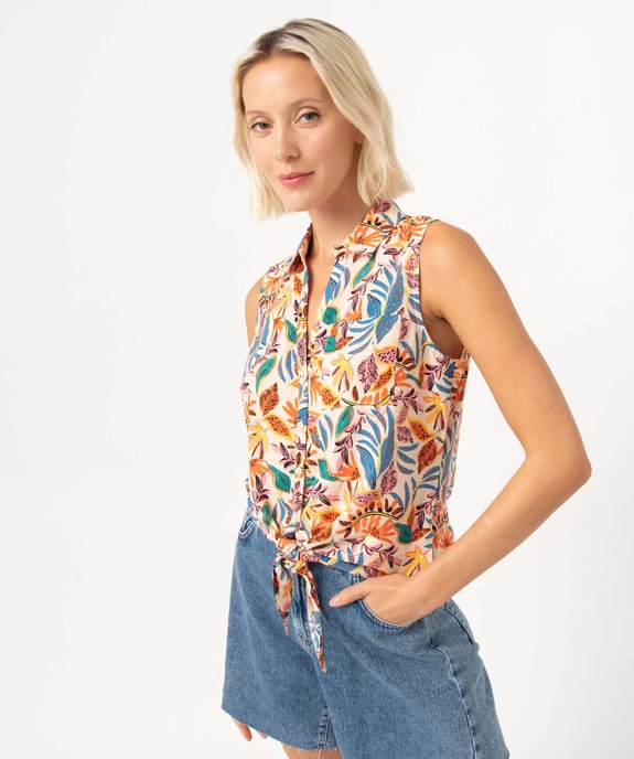 Chemise sans manches imprimée avec nœud dans le bas femme vue1 - GEMO 4G FEMME - GEMO