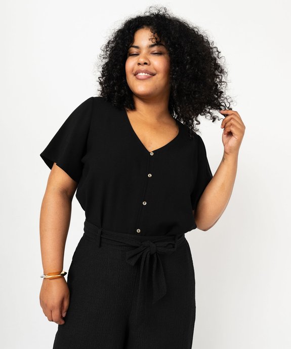 Blouse manches courtes fluide à col V femme grande taille vue1 - GEMO (G TAILLE) - GEMO