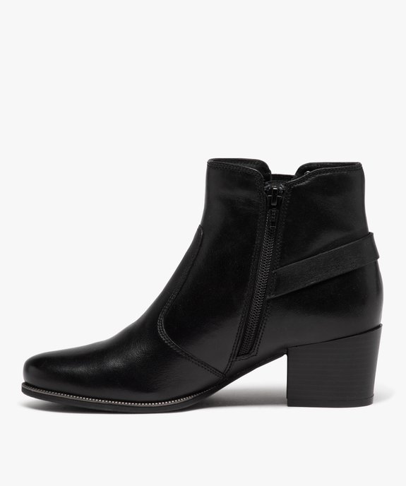 Boots femme dessus en cuir uni à talon carré avec zip vue3 - GEMO(URBAIN) - GEMO