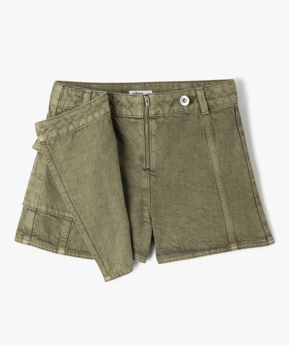 Jupe short en toile denim avec poche rabat fille vue3 - GEMO (JUNIOR) - GEMO