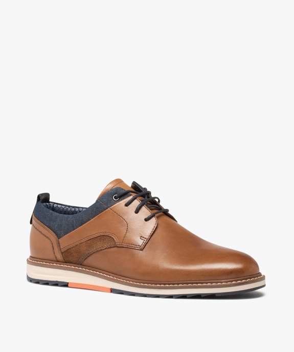 Derbies homme dessus cuir et denim - Tanéo vue2 - TANEO - GEMO