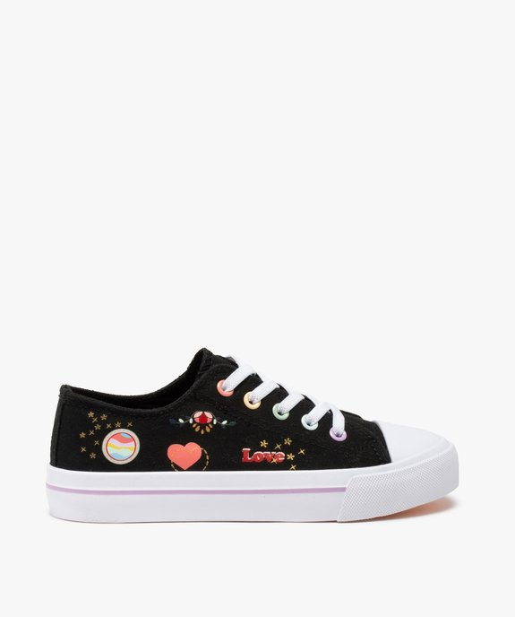Baskets fille en toile avec graffitis et lacets élastiques vue1 - GEMO (ENFANT) - GEMO