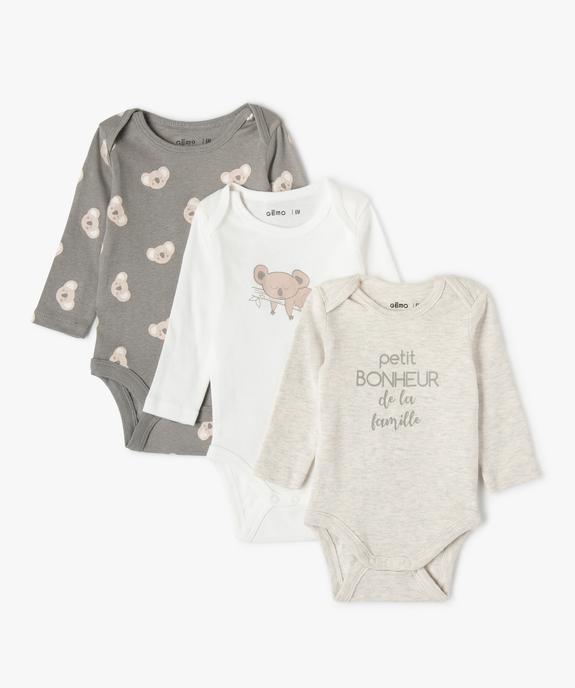 Body bébé à manches longues motif koala (lot de 3) vue1 - GEMO(BB COUCHE) - GEMO