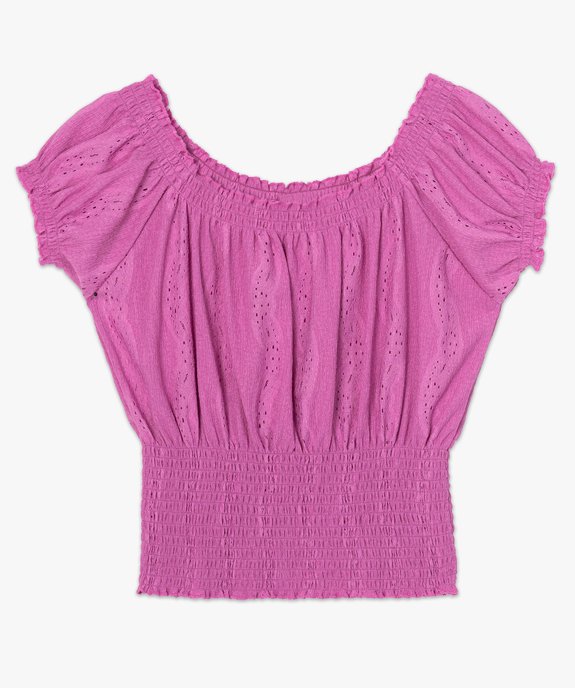 Tee-shirt femme court à smocks et broderie - Lulu Castagnette vue4 - LULUCASTAGNETTE - GEMO