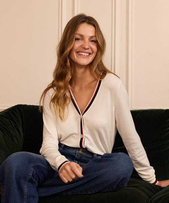 Gilet en maille fine et souple  bandes colorées femme vue1 - LULU CASTAGNETTE GEMO FOR GOOD - GEMO