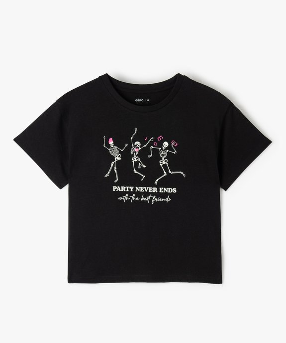 Tee-shirt fille court avec motif qui brille dans le noir vue1 - GEMO (JUNIOR) - GEMO