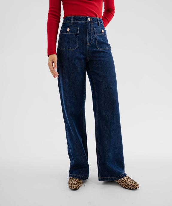 Jean wide leg taille haute avec poches plaquées femme  - LuluCastagnette vue1 - LULU CASTAGNETTE G4G D - GEMO