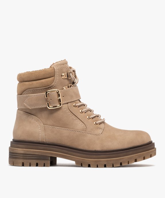 Boots femme fourrées à lacets avec bride à boucle couvrante vue1 - GEMO (CASUAL) - GEMO