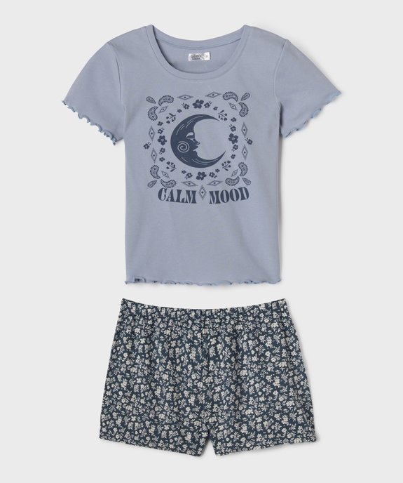 Pyjashort en coton fleuri fille vue1 - GEMO 4G FILLE - GEMO